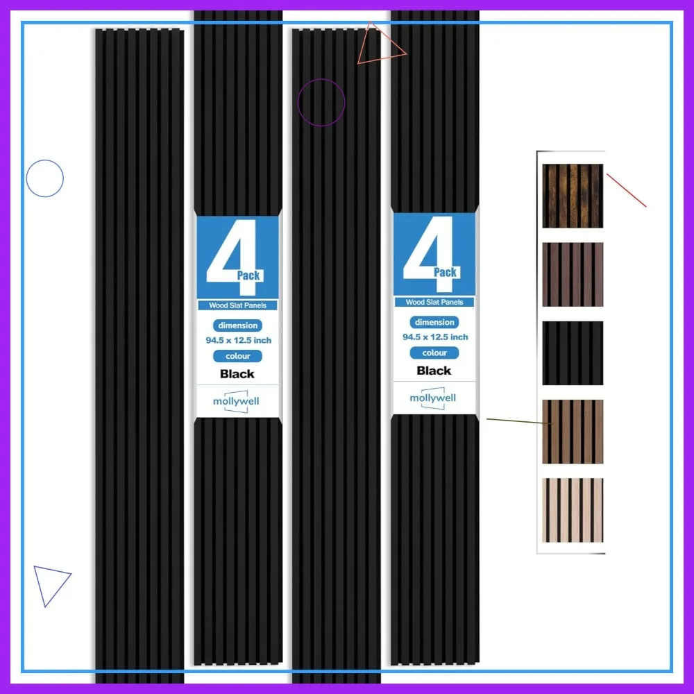Wood Wall Panels, Easy Installation, Acoustic Slat Design for Home & Office, 4 Pcs Black 94.5x12.5 Inch
Wood Wall Panels, Easy Installation, Acoustic Slat Design for Home & Office, 4 Pcs Black 94.5x12.5 Inch