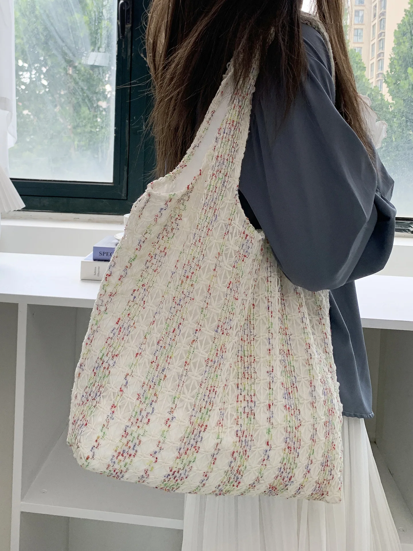 Neon Color Knitted Canvas Tote Bag for Women, Large Capacity Casual Shoulder Bag Fashion Commute School Bag for College Students Neon Color Knitted Canvas Tote Bag for Women, Large Capacity Casual Shoulder Bag Fashion Commute School Bag for College Students