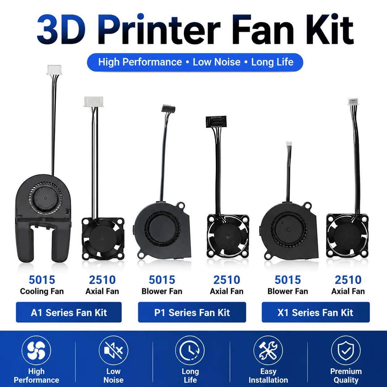 5015 Cooling Fan for Lab A1 A1mini Hotend Fan with Cable Rapid Cooler Fan 2510 Axial Fan Kit for X1 X1C P1P P1S 3D Printer Parts
5015 Cooling Fan for Lab A1 A1mini Hotend Fan with Cable Rapid Cooler Fan 2510 Axial Fan Kit for X1 X1C P1P P1S 3D Printer Parts