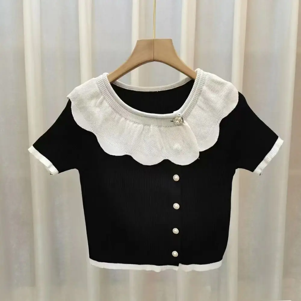 Sweet O-neck Ruffle Knit T-shirt Short Flower Button Slim Crop Tops Shirt Streetwear Short Sleeve Short knitwear Vest Beach
Sweet O-neck Ruffle Knit T-shirt Short Flower Button Slim Crop Tops Shirt Streetwear Short Sleeve Short knitwear Vest Beach