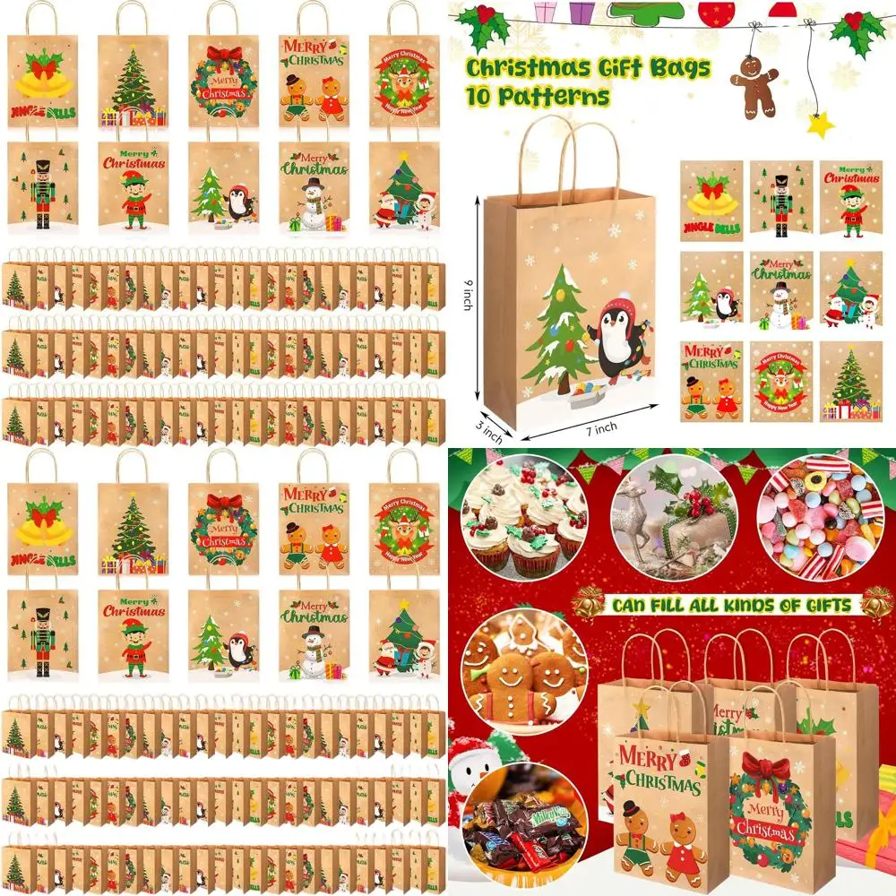 Bulk 200 Kraft Paper Christmas Gift Bags, 9x7x3 with Handle, 10 Color Styles for Holiday Party Favors & Special Gifts
Bulk 200 Kraft Paper Christmas Gift Bags, 9x7x3 with Handle, 10 Color Styles for Holiday Party Favors & Special Gifts