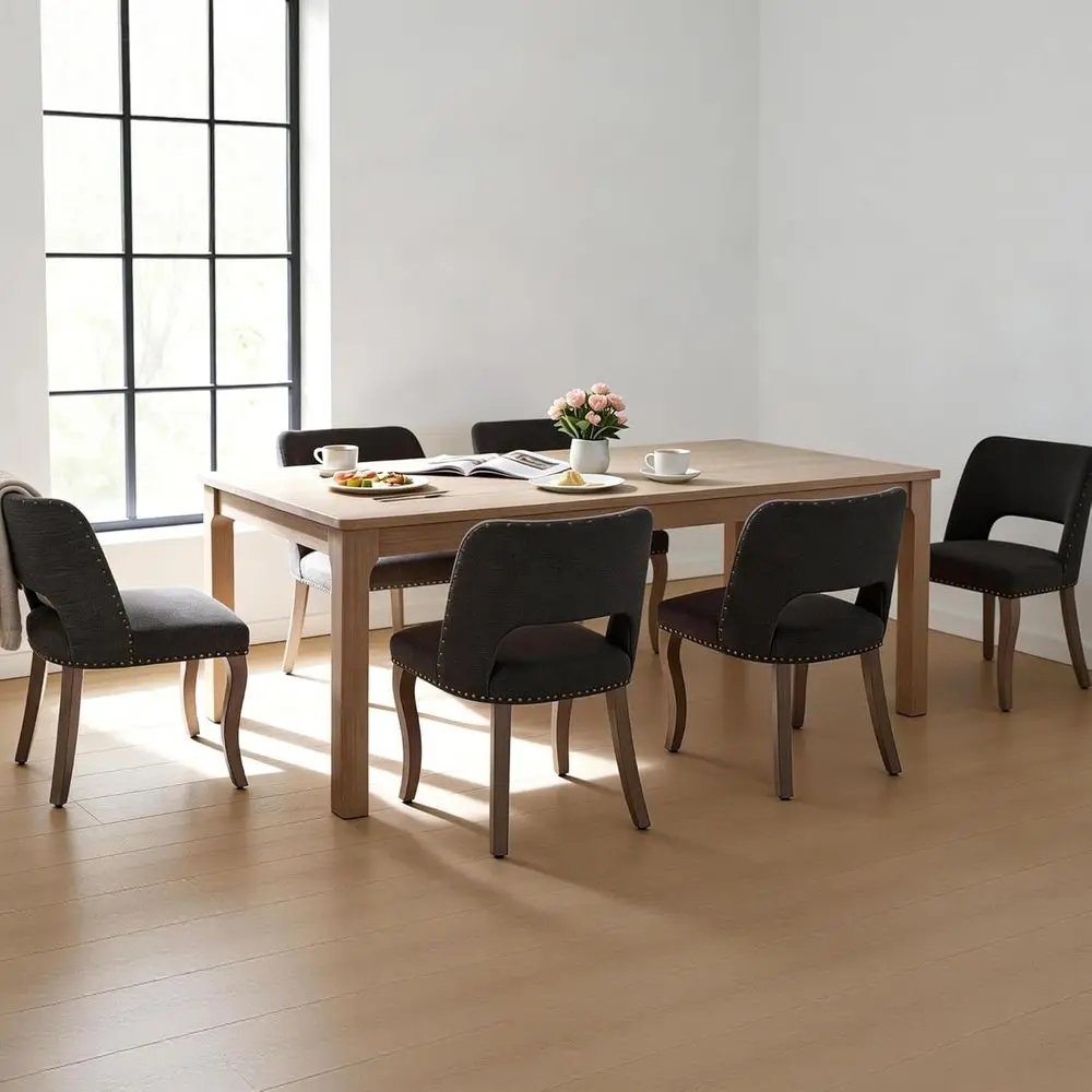 Upholstered Fabric Dining Chairs Set of 6 with Solid Wood Legs, Suitable for Modern Home Dining Rooms, Easy Assembly (Black)
Upholstered Fabric Dining Chairs Set of 6 with Solid Wood Legs, Suitable for Modern Home Dining Rooms, Easy Assembly (Black)