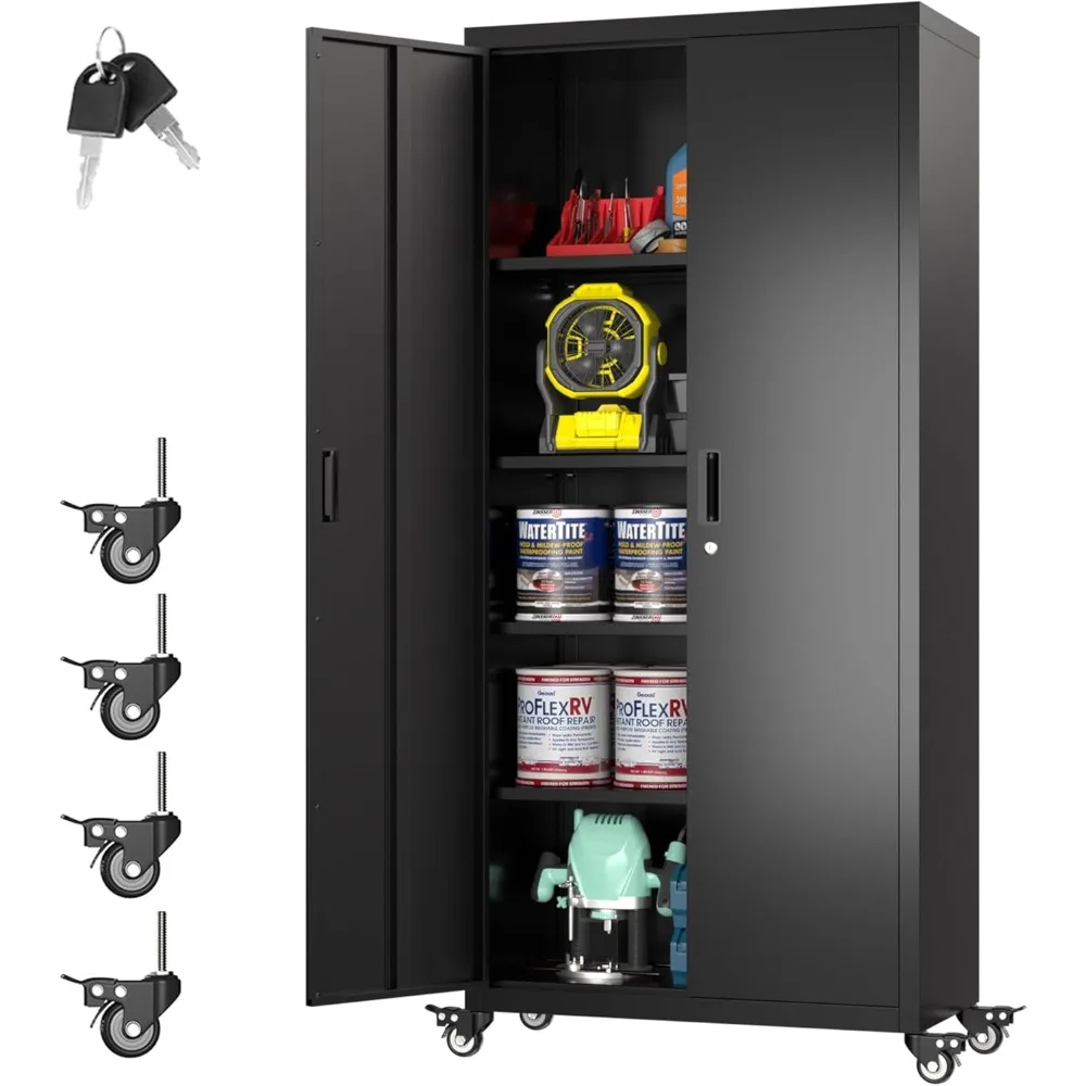73" H Metal Storage Cabinet with Wheels, Garage Storage Cabinet with 4 Adjustable Shelves and Lockable Doors for Garage Home Off
73" H Metal Storage Cabinet with Wheels, Garage Storage Cabinet with 4 Adjustable Shelves and Lockable Doors for Garage Home Off