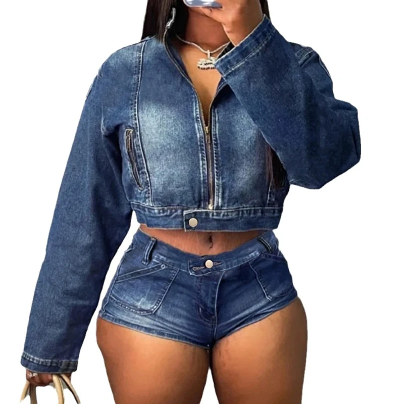 Denim Pant Set Women Two Piece Sets Shorts Matching Sets Zipper Coats Short Pants Low Waist Y2k Streetwear Mom Jeans 2026 Summer
Denim Pant Set Women Two Piece Sets Shorts Matching Sets Zipper Coats Short Pants Low Waist Y2k Streetwear Mom Jeans 2026 Summer
