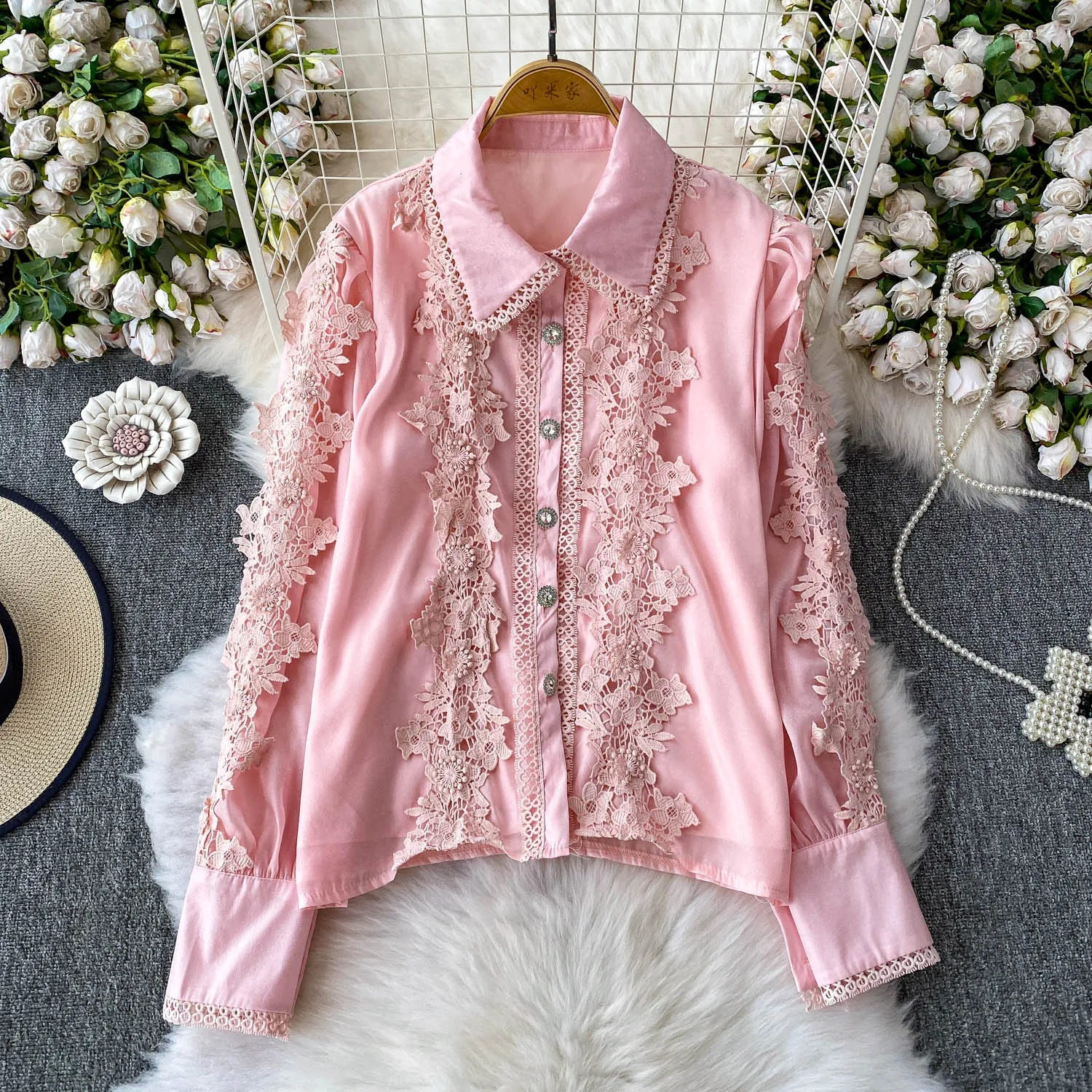 Рубашка с длинными рукавами и лацканами из плотного кружева, блузка, женская летняя однобортная свободная повседневная рубашка, праздничная куртка в стиле бохо, топы 
Рубашка с длинными рукавами и лацканами из плотного кружева, блузка, женская летняя однобортная свободная повседневная рубашка, праздничная куртка в стиле бохо, топы