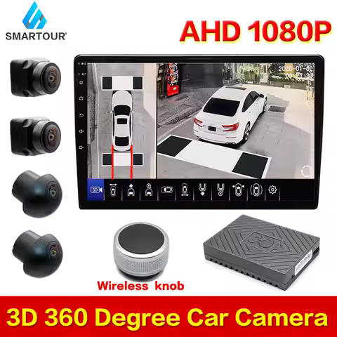 Smartour 2024 신제품 AHD 1080P 3D 360 도 HD 버드뷰 시스템 카메라, 자동차 주차 서라운드 뷰, 4CH 비디오 녹음기 DVR 모니터