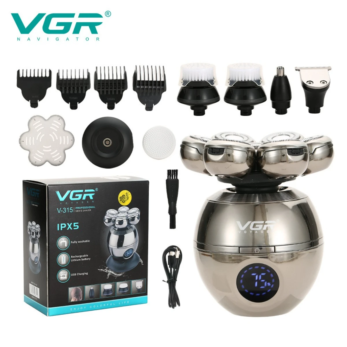 VGR Hair Trimmer Waterproof Shaver 5 In 1 Hair Cutting Machine Professional Nose Trimmer Digital Display Shaver for Men V-315
VGR Hair Trimmer Waterproof Shaver 5 In 1 Hair Cutting Machine Professional Nose Trimmer Digital Display Shaver for Men V-315