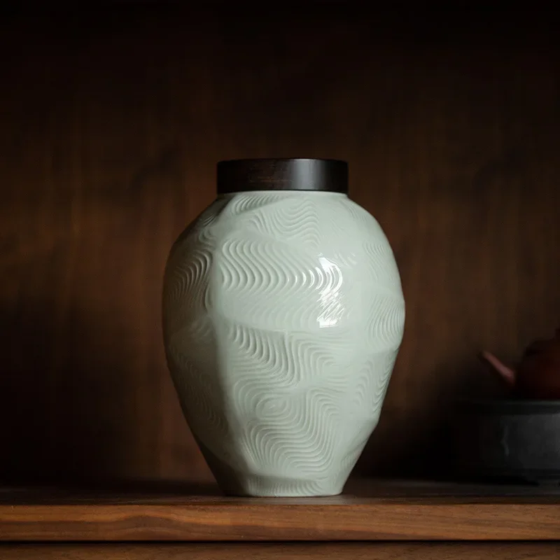 Irregular Ceramic Jar Wooden Lid Three-dimensional Relief Sealed Tea Room Entrance Decoration Ornaments
Irregular Ceramic Jar Wooden Lid Three-dimensional Relief Sealed Tea Room Entrance Decoration Ornaments