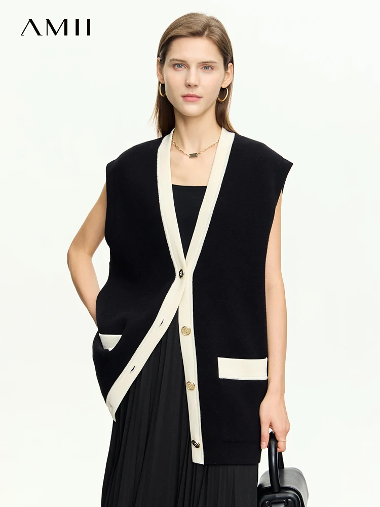 AMII Minimalism Wool Vests Jacket for Women 2023 Autumn V-neck Office Lady Spliced Sleeveless Pockets Loose Vest Coat 12323005
AMII Minimalism Wool Vests Jacket for Women 2023 Autumn V-neck Office Lady Spliced Sleeveless Pockets Loose Vest Coat 12323005