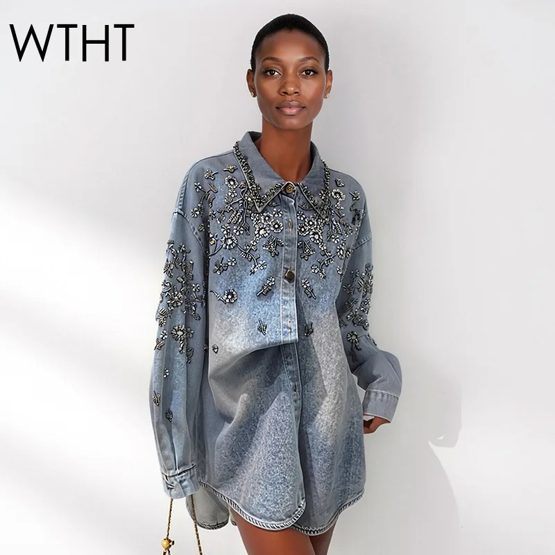 WTHT Trendy The Summer Of 2026 Women's Spliced Rhinestone Stand Collar Denim Shirt New Long Sleeves Washed Blouse Female 1LS3045
WTHT Trendy The Summer Of 2026 Women's Spliced Rhinestone Stand Collar Denim Shirt New Long Sleeves Washed Blouse Female 1LS3045