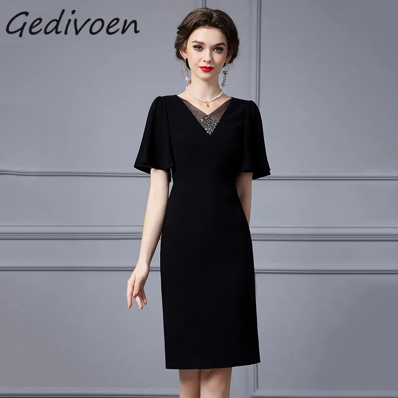 Gedivoen Summer Fashion Designer Vintage Package Buttock Dress Women's V-Neck Diamond Sequins High Waist Slit Black Midi Dress
Gedivoen Summer Fashion Designer Vintage Package Buttock Dress Women's V-Neck Diamond Sequins High Waist Slit Black Midi Dress