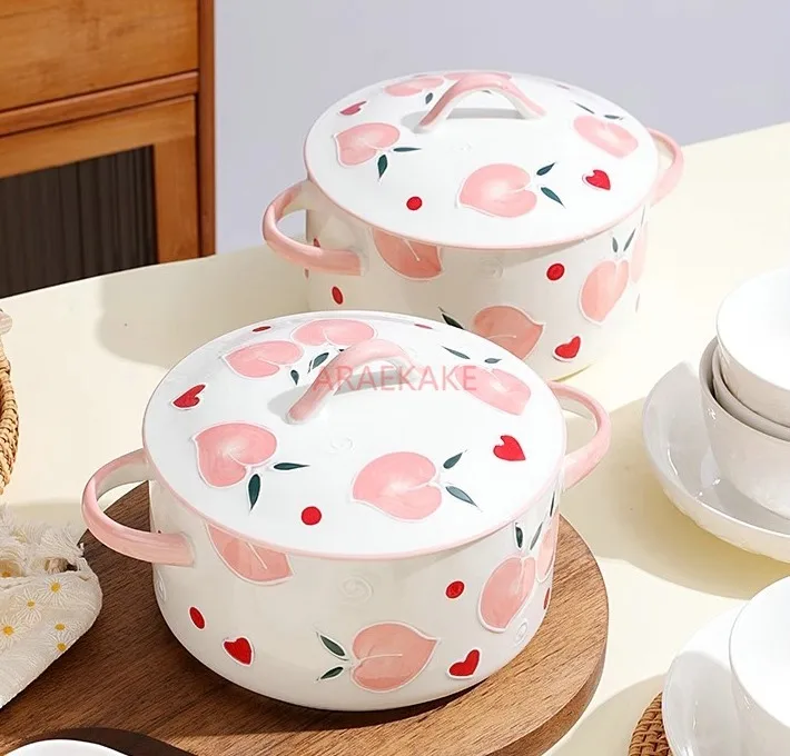 Relief Peach Soup Bowl with Lid Creative Underglaze Color Household Double Ear Large Soup Bowl Pink Girl Heart Large Bowl
Relief Peach Soup Bowl with Lid Creative Underglaze Color Household Double Ear Large Soup Bowl Pink Girl Heart Large Bowl