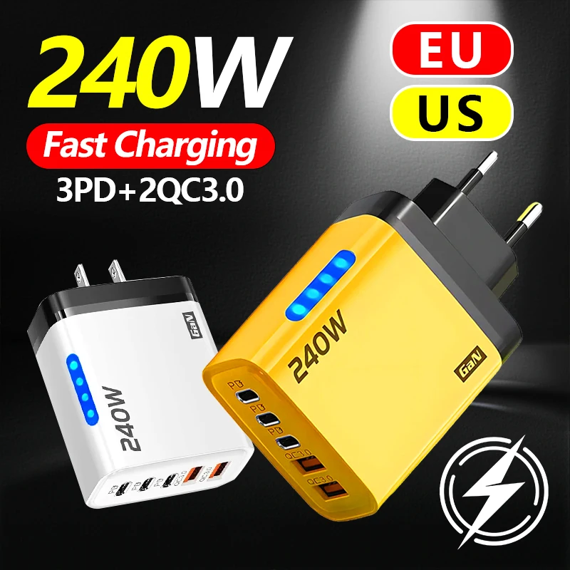 5 in 1 240W GaN Super Fast Charger Phone Adapter With LED Light 2USB+3Type-C Multi Port EU/US/UK Plug Charger For iPhone Samsung
5 in 1 240W GaN Super Fast Charger Phone Adapter With LED Light 2USB+3Type-C Multi Port EU/US/UK Plug Charger For iPhone Samsung