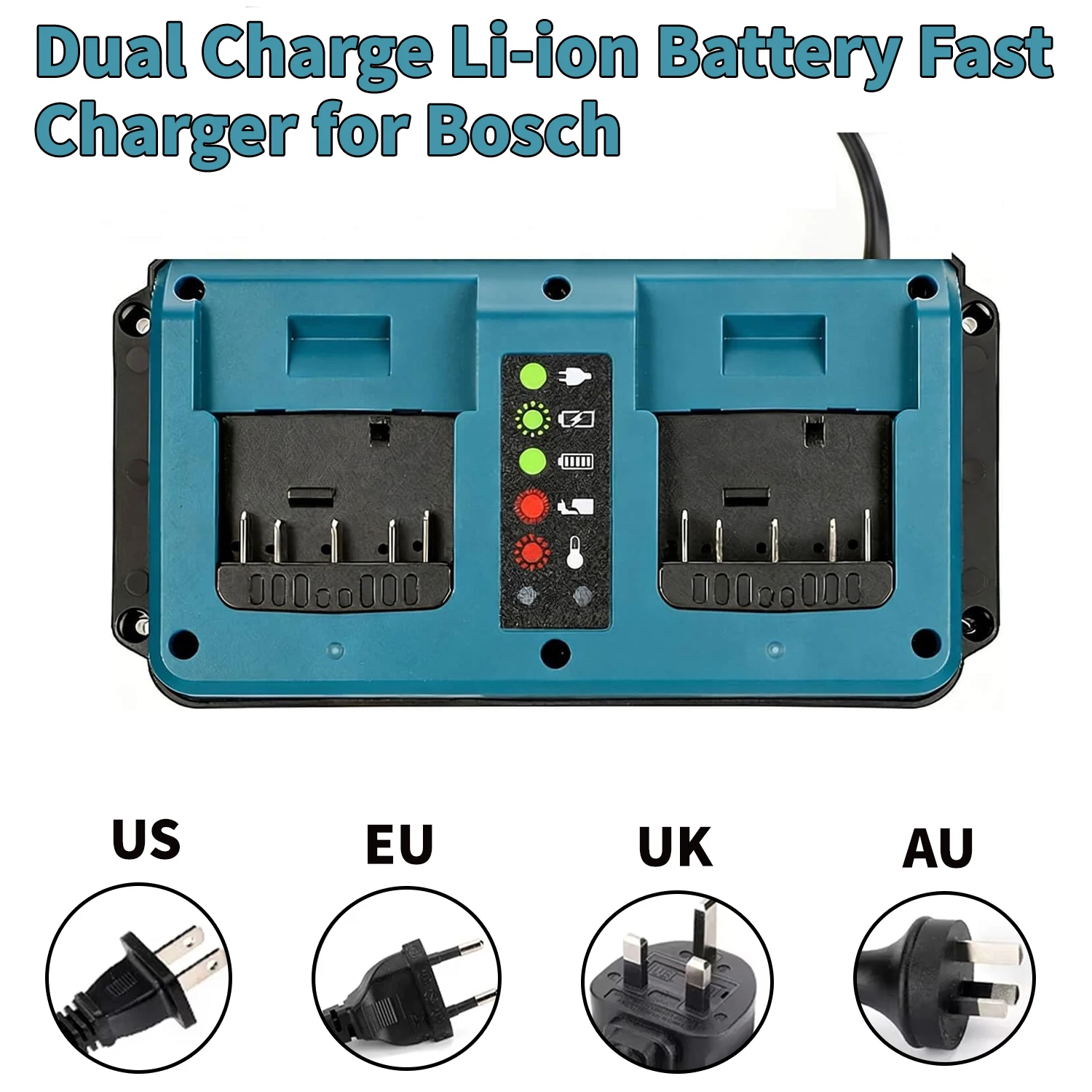 Dual Charge Li-ion Battery Fast Charger Compatible with For Bosch With LED indicator light With EU/US/UK/AU Plug Charger
Dual Charge Li-ion Battery Fast Charger Compatible with For Bosch With LED indicator light With EU/US/UK/AU Plug Charger