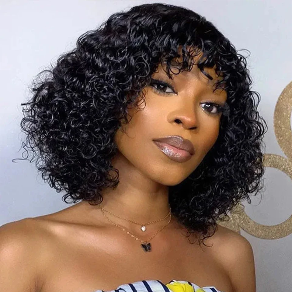 Glueless Wig Super Easy Short Bob Kinky Curly Human Hair Wig With Bangs for Black Women Wear & Go Full Machine Made Cheap Wig
Glueless Wig Super Easy Short Bob Kinky Curly Human Hair Wig With Bangs for Black Women Wear & Go Full Machine Made Cheap Wig
