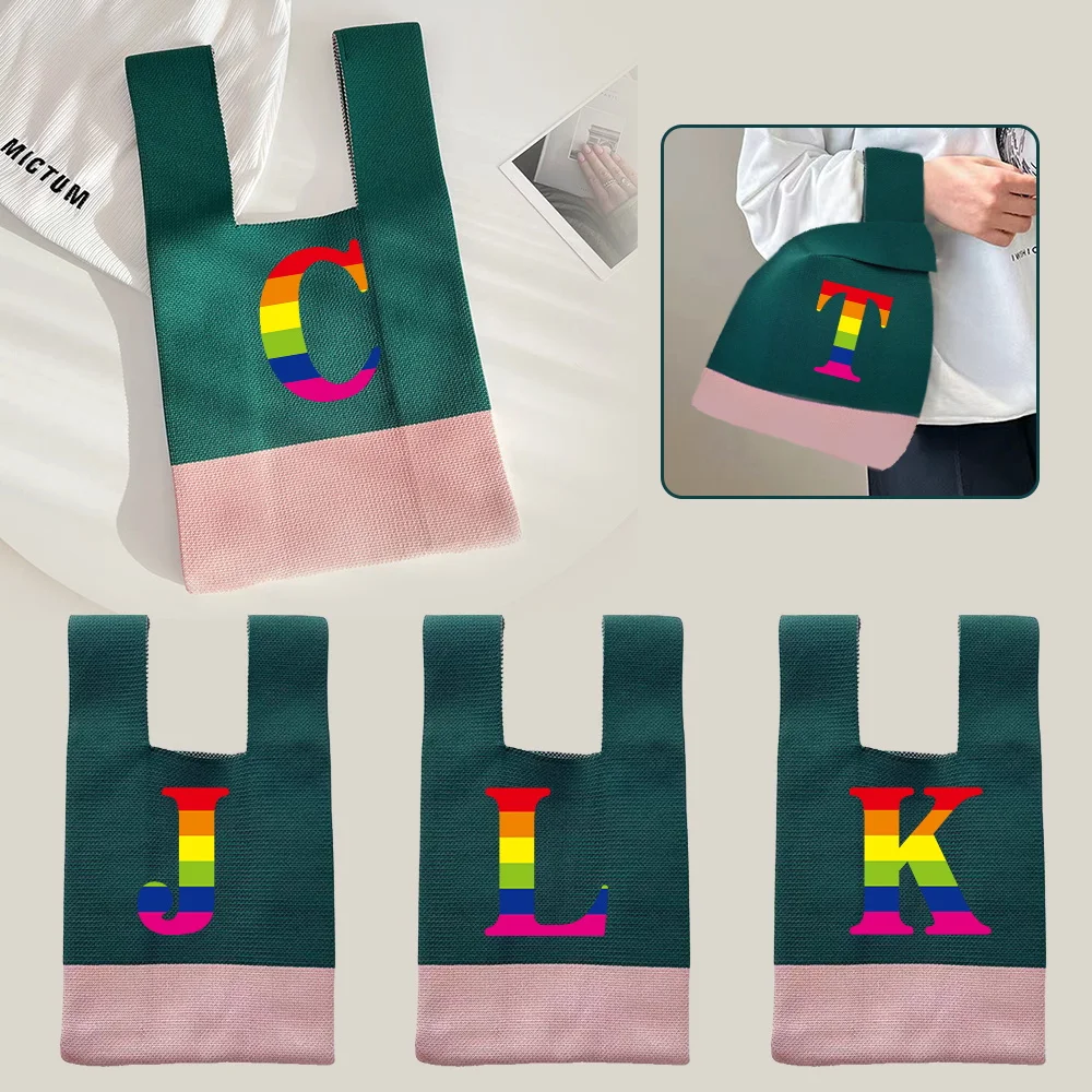 Knit Handbag Wrist Tote Bags Woven Knot Storage Bag Pouch Portable Purse Large Capacity Handbags Rainbow Printed Series
Knit Handbag Wrist Tote Bags Woven Knot Storage Bag Pouch Portable Purse Large Capacity Handbags Rainbow Printed Series