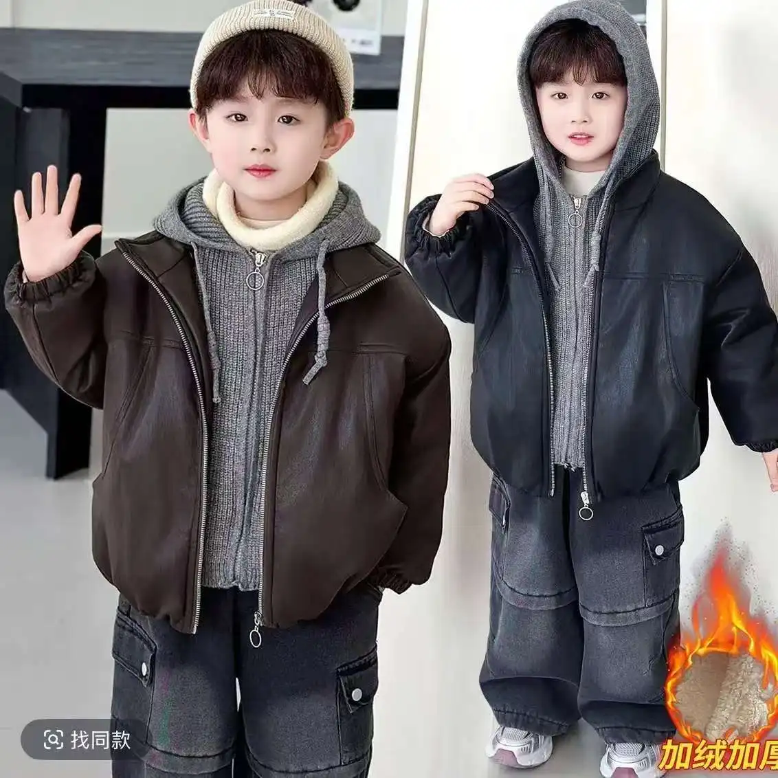 Winter Warm Fashion Baby Boys Thick Girls Kid Thick Leather Fake two-piece set Hooded Black Coat Jacket Childrens Casual Outwear
Winter Warm Fashion Baby Boys Thick Girls Kid Thick Leather Fake two-piece set Hooded Black Coat Jacket Childrens Casual Outwear