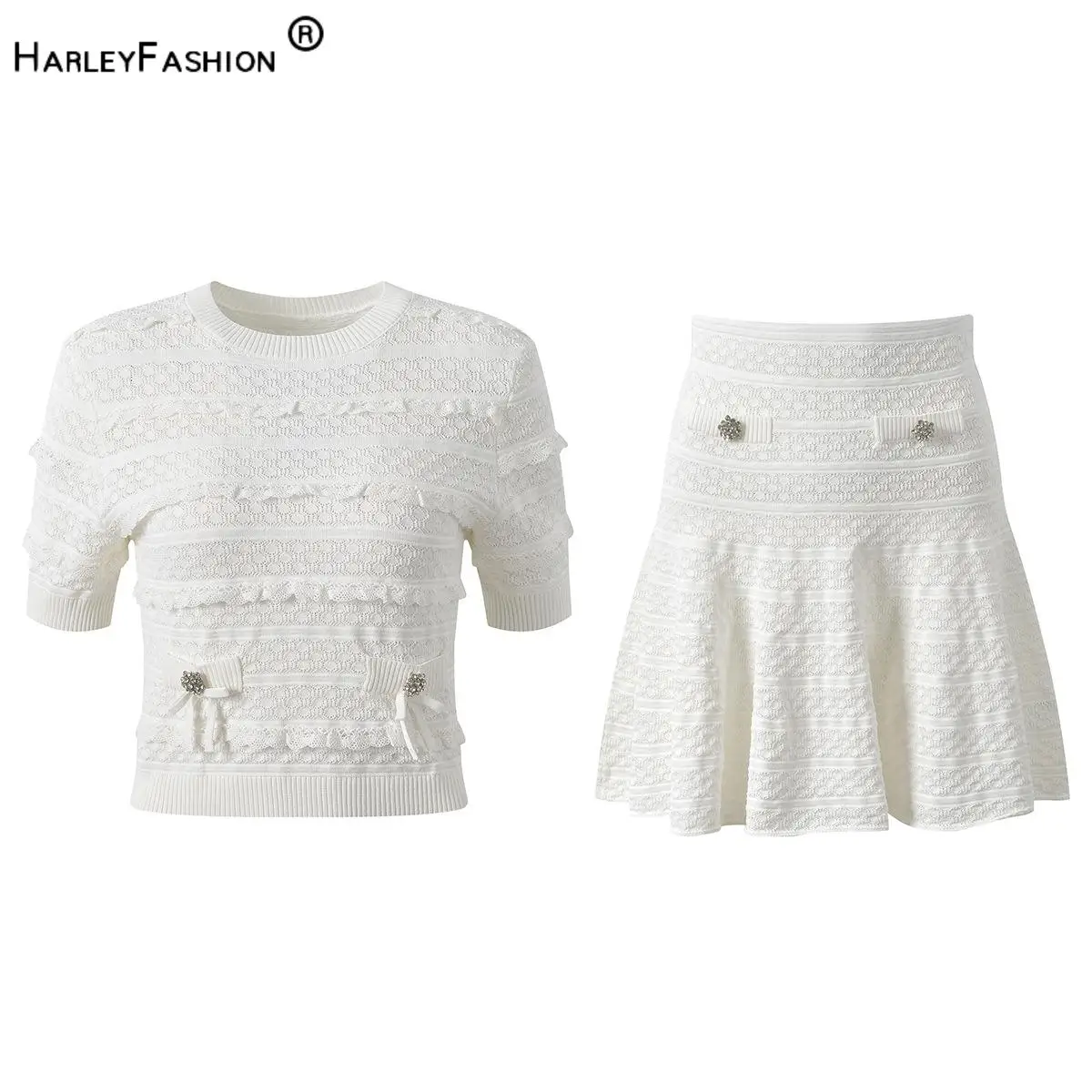 2026 Summer New Arrival Lady Casual Solid Suit O-neck Short Sleeve Ruffles Pullover Tops A-line Mini Skirt Women Knit 2pcs
2026 Summer New Arrival Lady Casual Solid Suit O-neck Short Sleeve Ruffles Pullover Tops A-line Mini Skirt Women Knit 2pcs