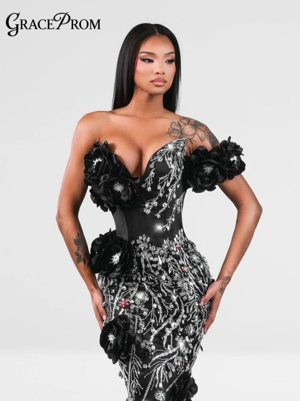 Elegant Off Shoulder Deep Plunge Corset Bodice Big Satin Rose Crystal Party Dress Evening Gown For Wedding Guests فساتين سهرة
Elegant Off Shoulder Deep Plunge Corset Bodice Big Satin Rose Crystal Party Dress Evening Gown For Wedding Guests فساتين سهرة