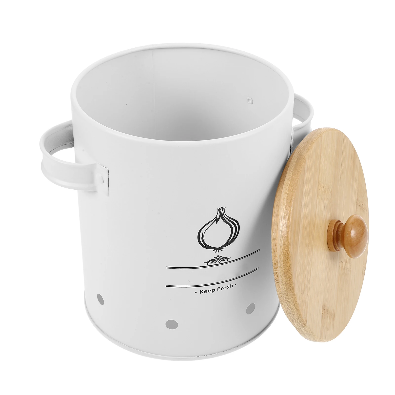 Vegetable Bamboo Lid Storage Bucket for Potato Onion Garlic Kitchen White Handle Medium Size Metal Container Save
Vegetable Bamboo Lid Storage Bucket for Potato Onion Garlic Kitchen White Handle Medium Size Metal Container Save