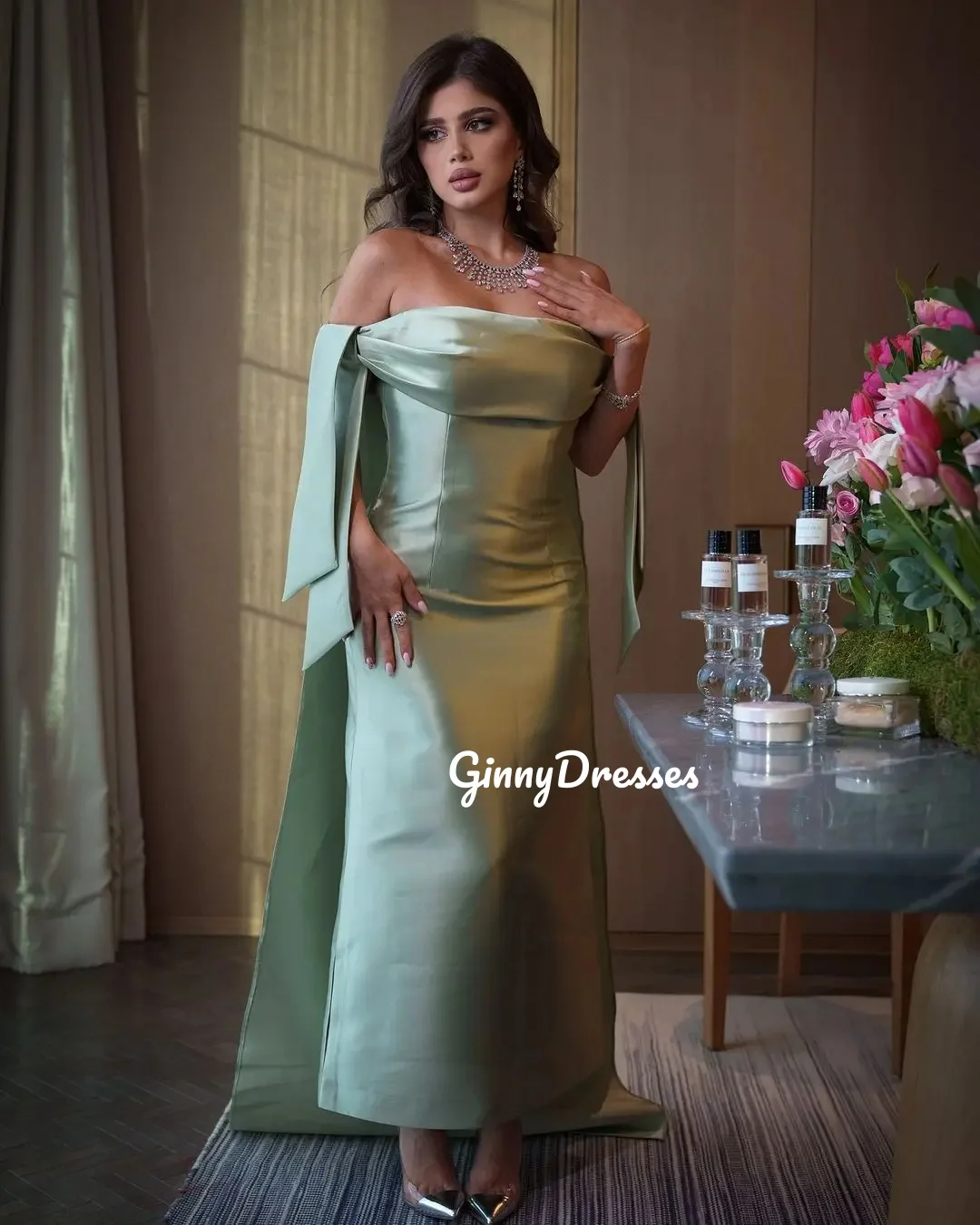 Customized Vestidos De Fiesta Dia Column Off-The-Shoulder Neckline Ankle-Length Evening Dress Short Sleeves Zipper Up Dresses
Customized Vestidos De Fiesta Dia Column Off-The-Shoulder Neckline Ankle-Length Evening Dress Short Sleeves Zipper Up Dresses