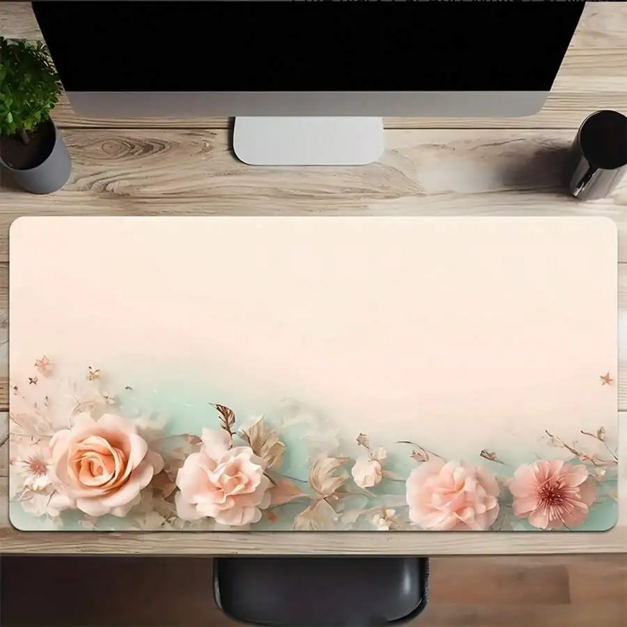 Large Floral Rose Mouse Pad Non-Slip Rubber Base Extended Desk Mat For Office Gaming