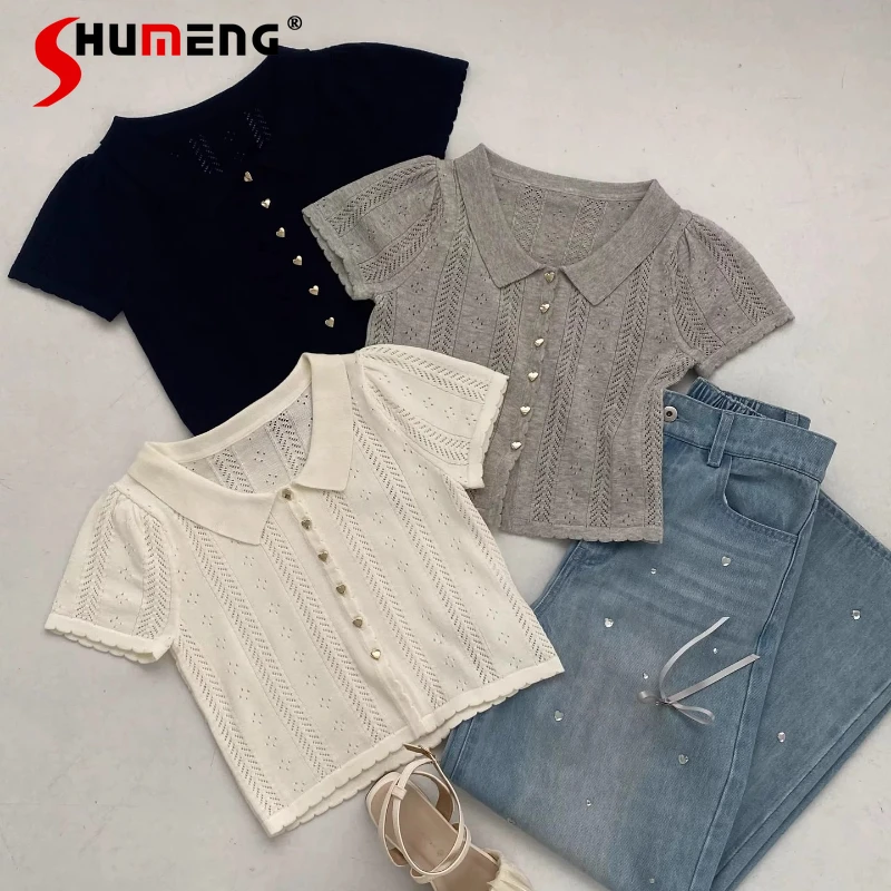 2025 Summer Lolita New College Style Heart Button Knitted Sweater Single-breasted Shorts Sleeves Knitwear For Women's Cardigan
2025 Summer Lolita New College Style Heart Button Knitted Sweater Single-breasted Shorts Sleeves Knitwear For Women's Cardigan