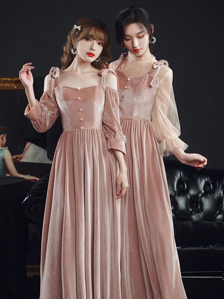 Elegant Pink Velvet Bridesmaid Dress 2023 New Winter Women's Half Sleeve Warm A-line Dress Solid Wedding Guest Party Gowns
Elegant Pink Velvet Bridesmaid Dress 2023 New Winter Women's Half Sleeve Warm A-line Dress Solid Wedding Guest Party Gowns