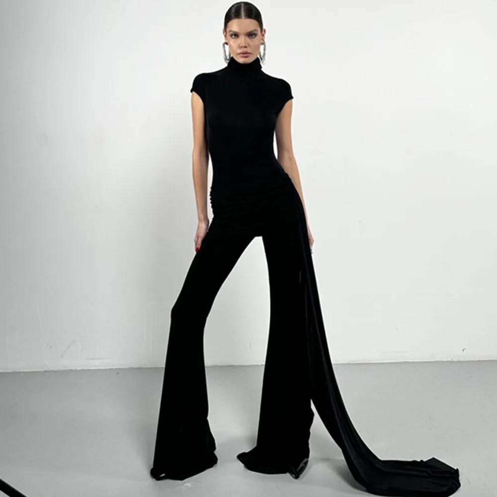 Stylish Lady Sexy High Waist Flare Leg Jumpsuit 2026 Summer Women Ruched High Neck Bodycon Black Jumpsuit With Drape Trai
Stylish Lady Sexy High Waist Flare Leg Jumpsuit 2026 Summer Women Ruched High Neck Bodycon Black Jumpsuit With Drape Trai