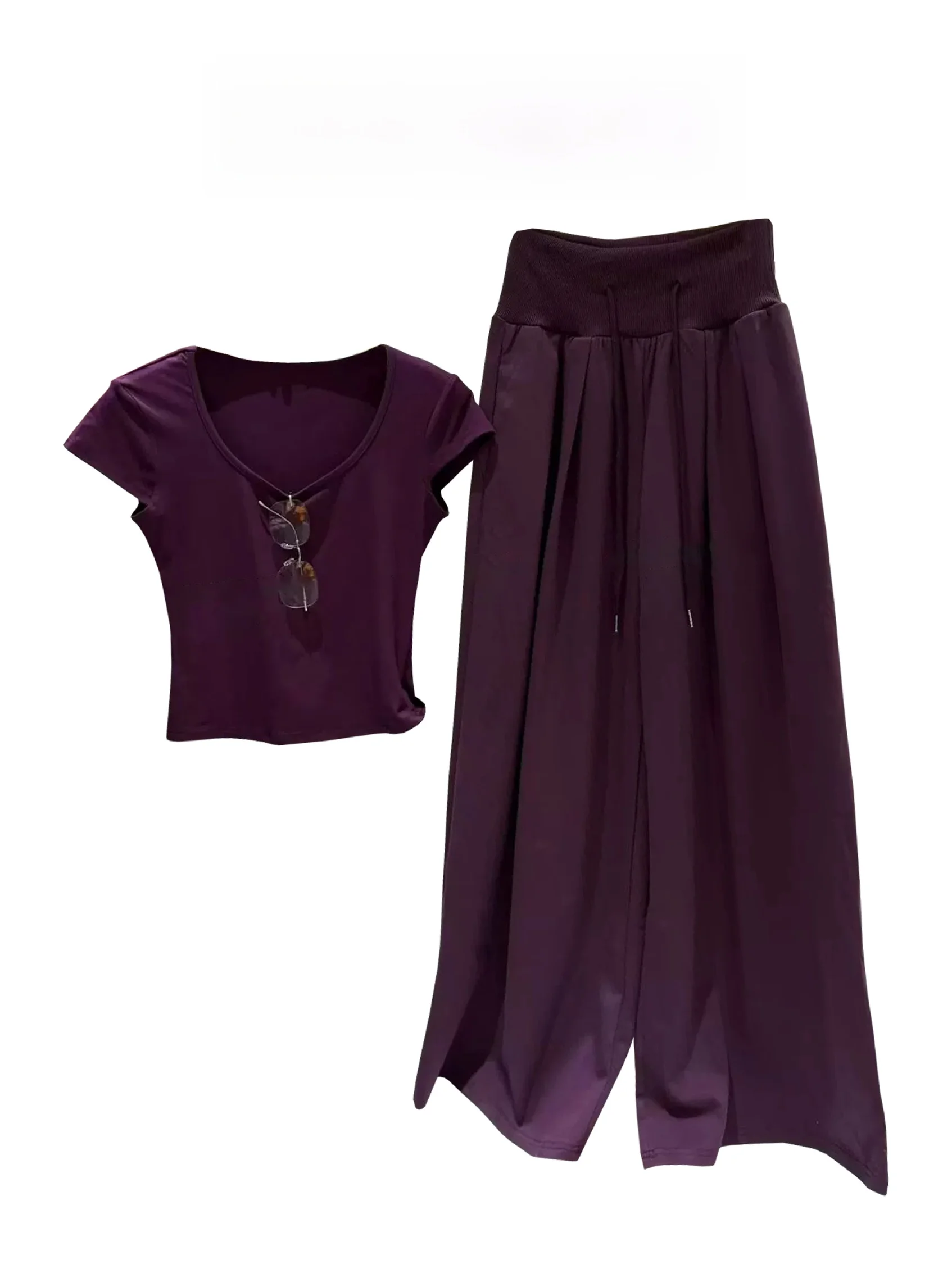 Summer New Style Slim Fit Short Sleeve T-Shirt Women's High Waist Wide Leg Straight Cut Sports Long Pants Two Piece Set
Summer New Style Slim Fit Short Sleeve T-Shirt Women's High Waist Wide Leg Straight Cut Sports Long Pants Two Piece Set