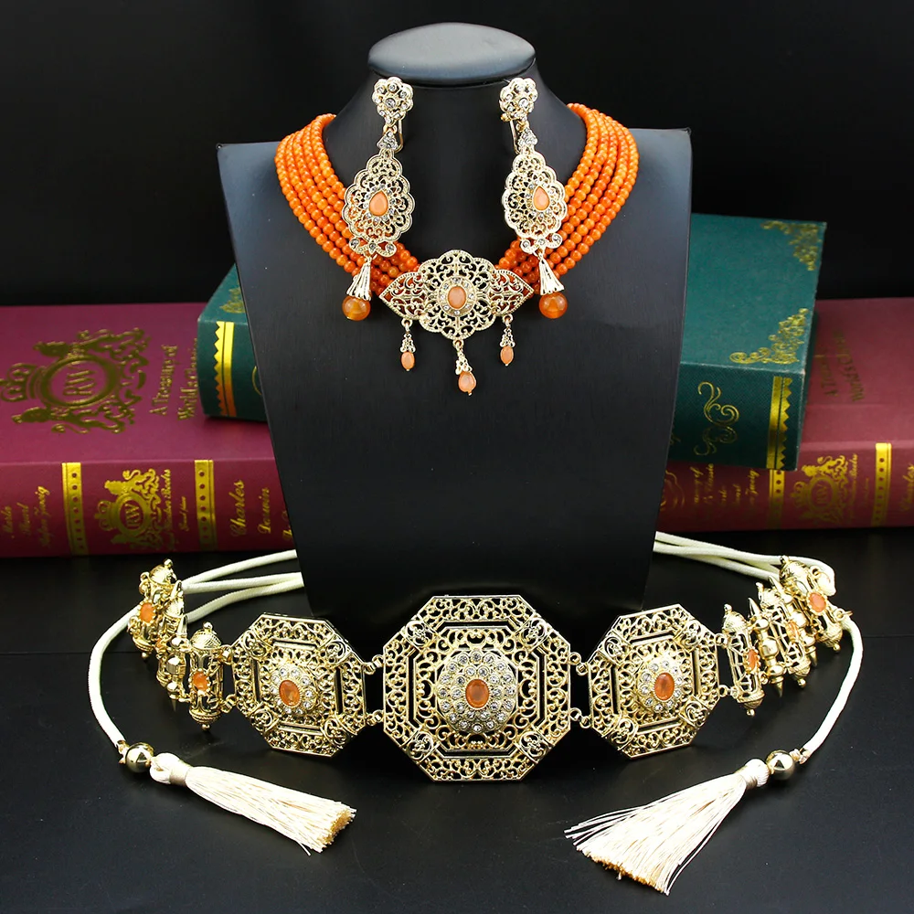 Sunspicems Charm Morocco Caftan Waist Chain Belt Women Beads Choker Necklace Long Drop Earring Arabic Bride Wedding Jewelry Set
Sunspicems Charm Morocco Caftan Waist Chain Belt Women Beads Choker Necklace Long Drop Earring Arabic Bride Wedding Jewelry Set