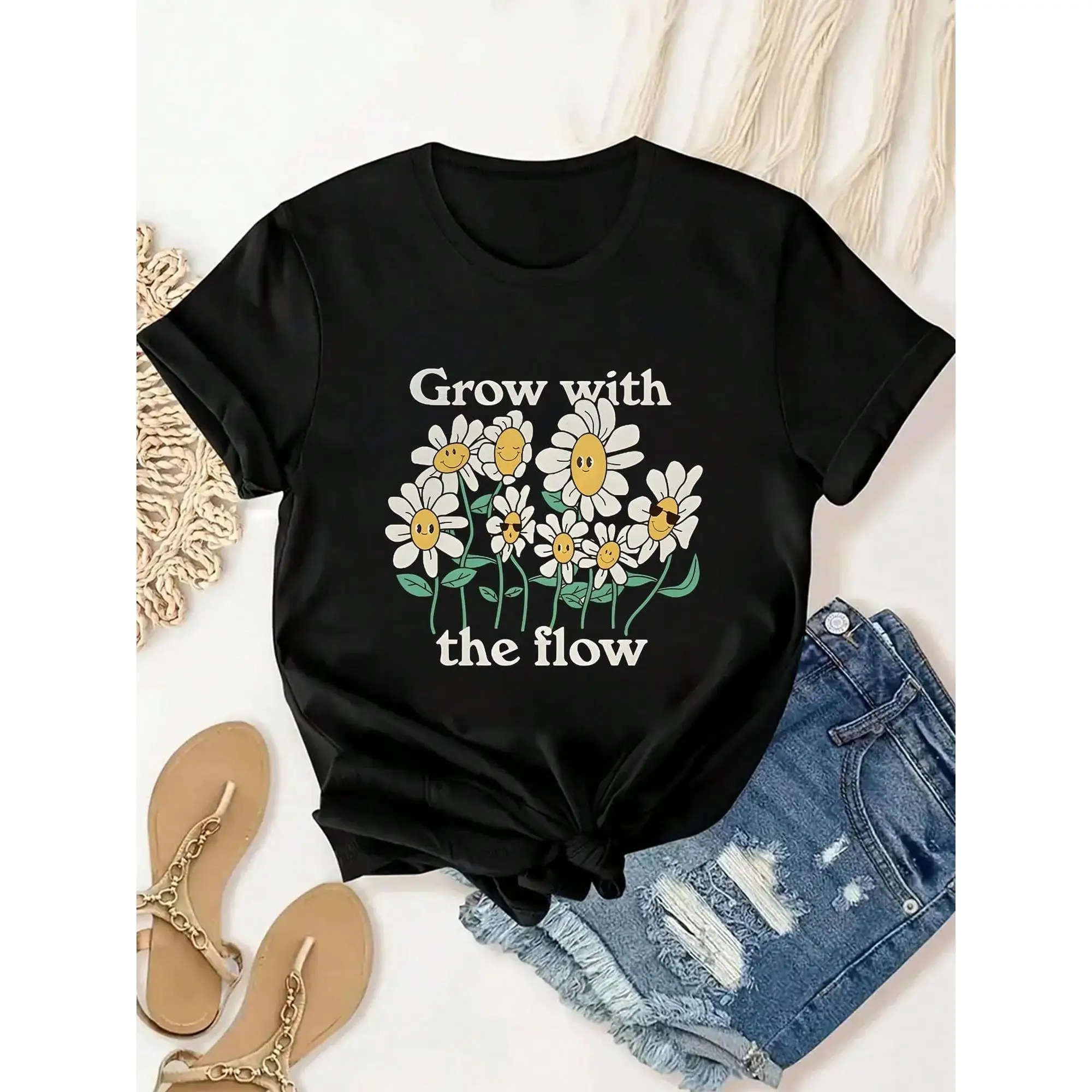 Floral Pattern Printed Women'S T-Shirt, Summer Women'S Fashionable, Casual, Comfortable And Soft Daily Outdoor Sports And Fitnes
Floral Pattern Printed Women'S T-Shirt, Summer Women'S Fashionable, Casual, Comfortable And Soft Daily Outdoor Sports And Fitnes