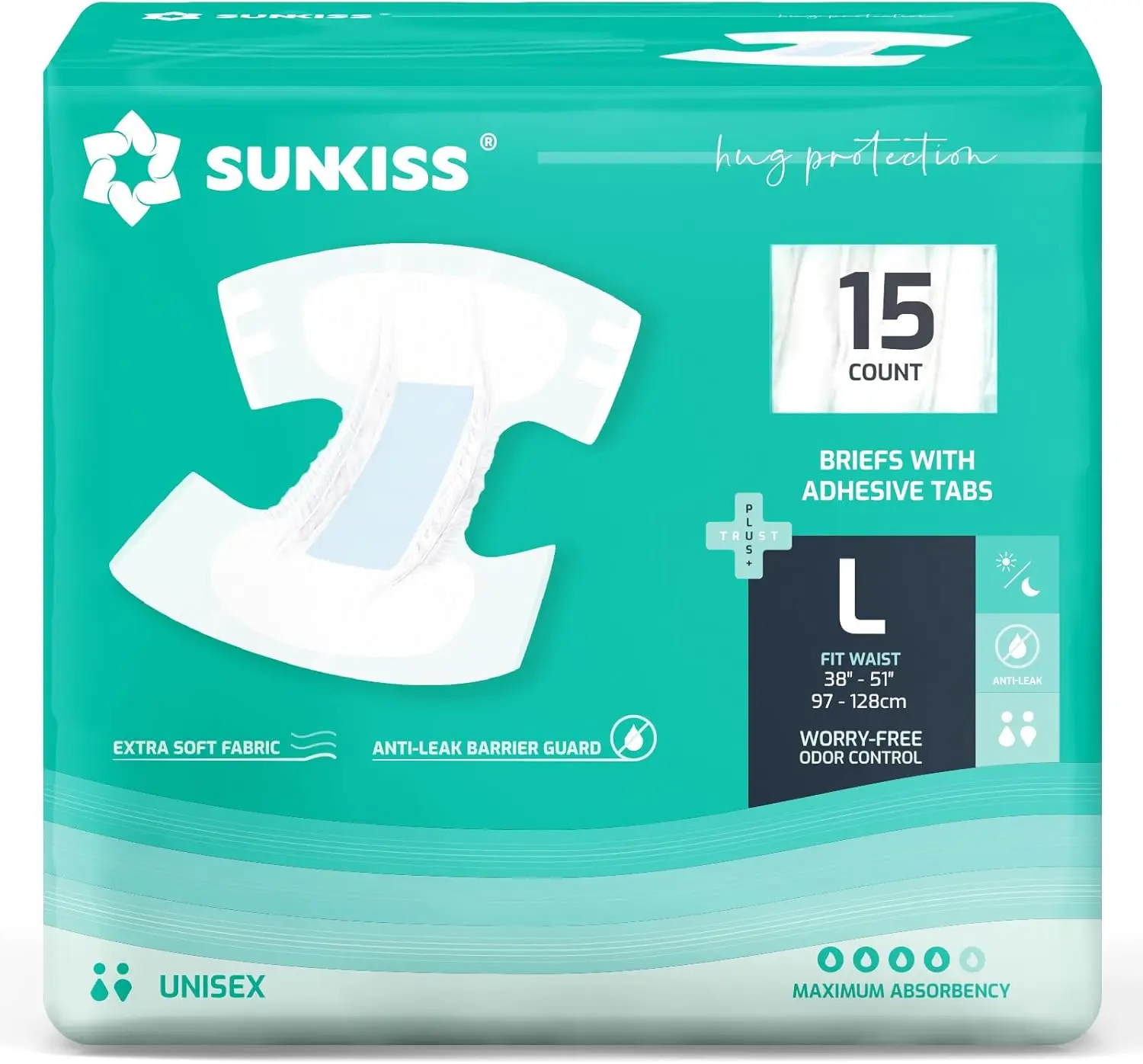 Adult Diapers with Maximum Absorbency, Unisex Incontinence Briefs, Odor Control, Large, 15 Count
Adult Diapers with Maximum Absorbency, Unisex Incontinence Briefs, Odor Control, Large, 15 Count