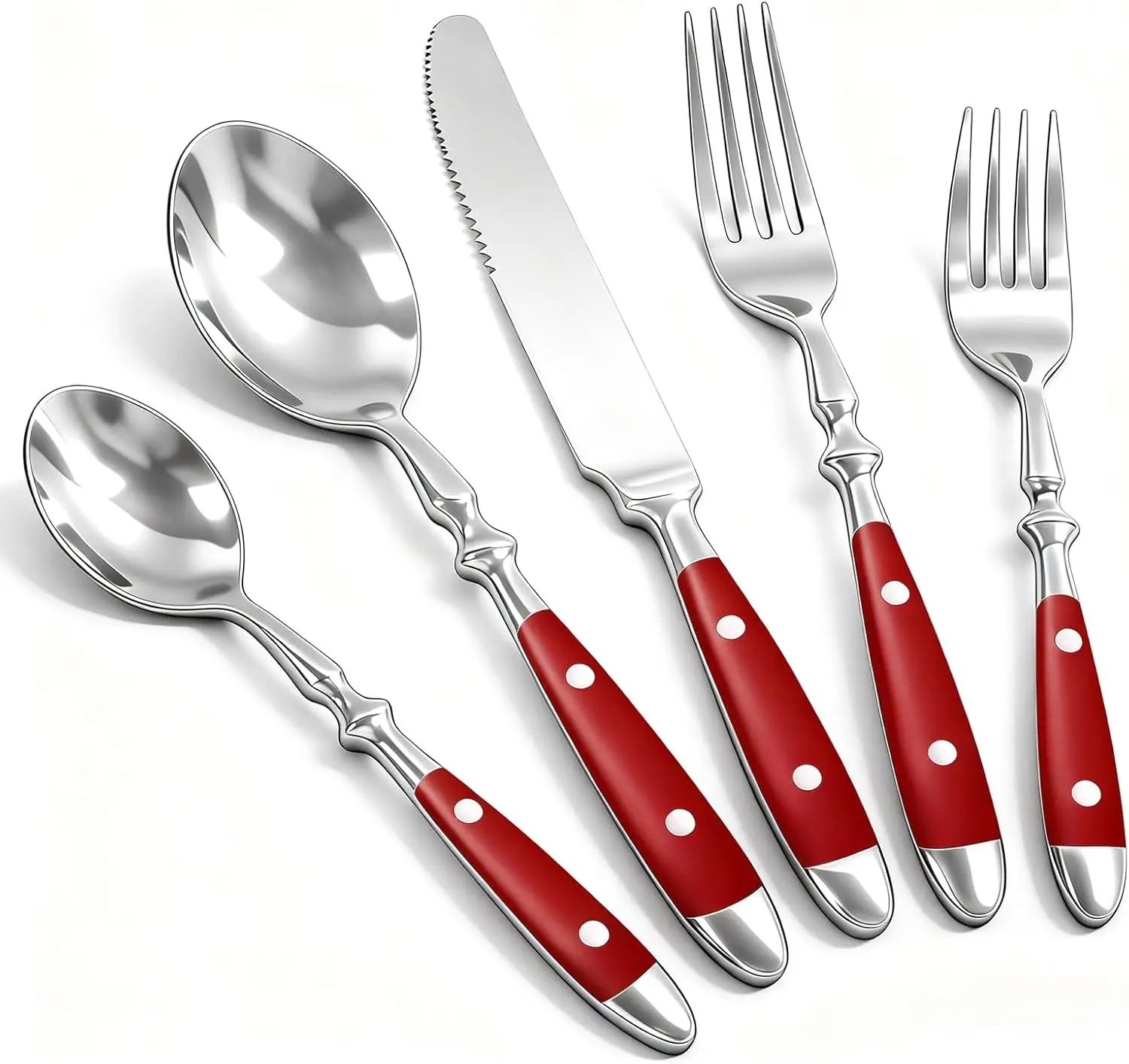 20-Piece Vintage Flatware Set for 4, Red Bakelite Handles, Stainless Steel, Dishwasher Safe
20-Piece Vintage Flatware Set for 4, Red Bakelite Handles, Stainless Steel, Dishwasher Safe