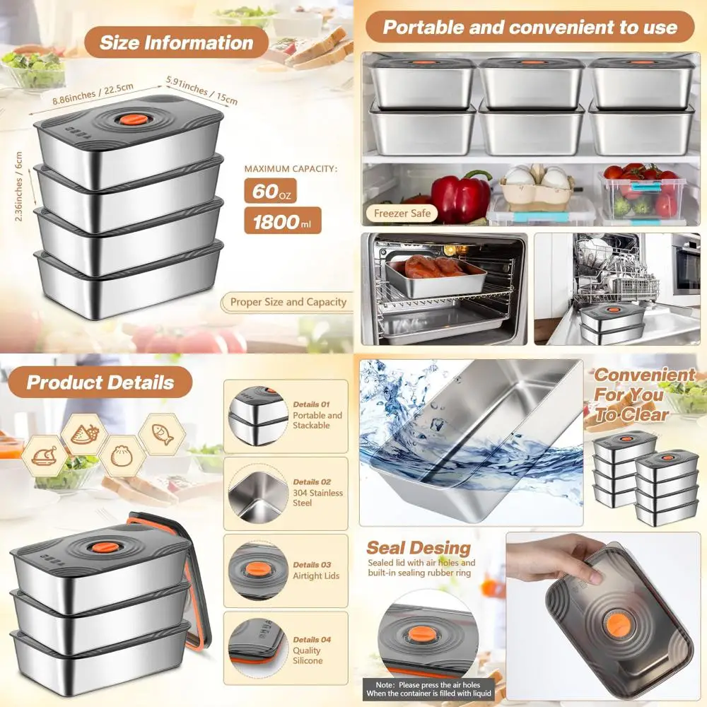 60oz Stainless Steel Food Storage Containers with Lids - Large, Reusable, Stackable for Outdoor, Lunch, Picnic, Travel - Dishwas
60oz Stainless Steel Food Storage Containers with Lids - Large, Reusable, Stackable for Outdoor, Lunch, Picnic, Travel - Dishwas