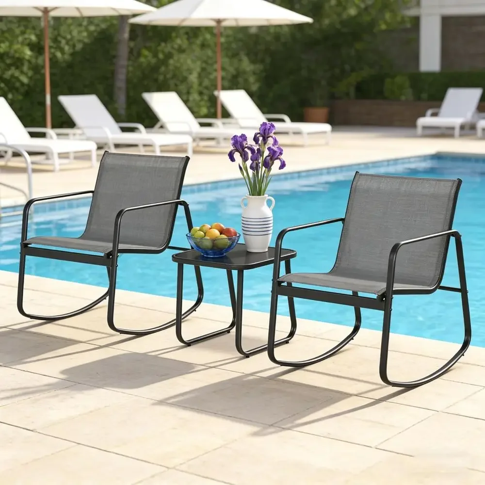 Grey 3-Piece Outdoor Rocking Bistro Set with Patio Chairs and Glass Table for Porch, Lawn, Garden, Yard, or Balcony
Grey 3-Piece Outdoor Rocking Bistro Set with Patio Chairs and Glass Table for Porch, Lawn, Garden, Yard, or Balcony