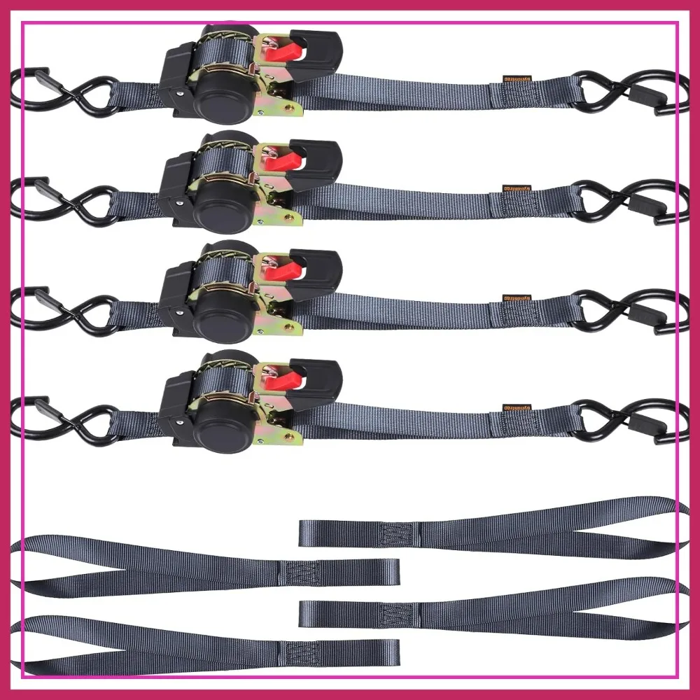 Heavy Duty Retractable Ratchet Straps with Hooks, 1”x12’ Automatic Tie Down Strap with Soft Loop for Motorcycle Truck ATV, 1500Lbs Break Strength, 4Pcs
Heavy Duty Retractable Ratchet Straps with Hooks, 1”x12’ Automatic Tie Down Strap with Soft Loop for Motorcycle Truck ATV, 1500Lbs Break Strength, 4Pcs