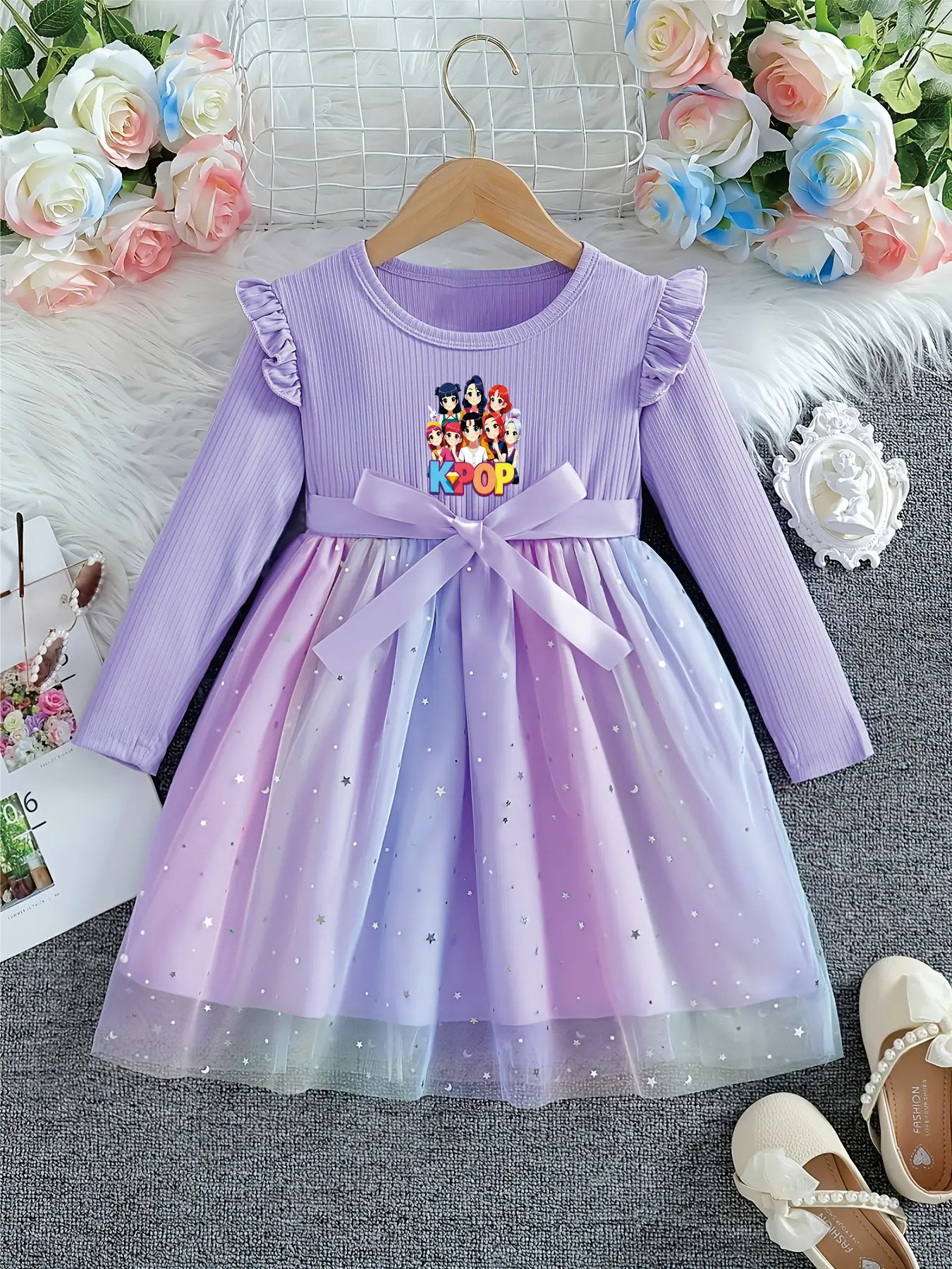 Kids Girls K-POP Cartoon Idol Group Print Ruffle Long Sleeve Bow Waist Gradient Star Tulle Princess Dress Casual Birthday Party
Kids Girls K-POP Cartoon Idol Group Print Ruffle Long Sleeve Bow Waist Gradient Star Tulle Princess Dress Casual Birthday Party