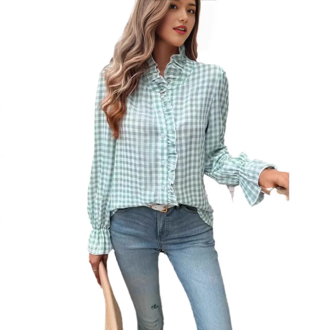 2025 Autumn And Winter Fall Tops Plaid Print Shirt For Women's French Contrast Button Shirt Casual Plaid Ruffle Shirt Blouse Y2k
2025 Autumn And Winter Fall Tops Plaid Print Shirt For Women's French Contrast Button Shirt Casual Plaid Ruffle Shirt Blouse Y2k