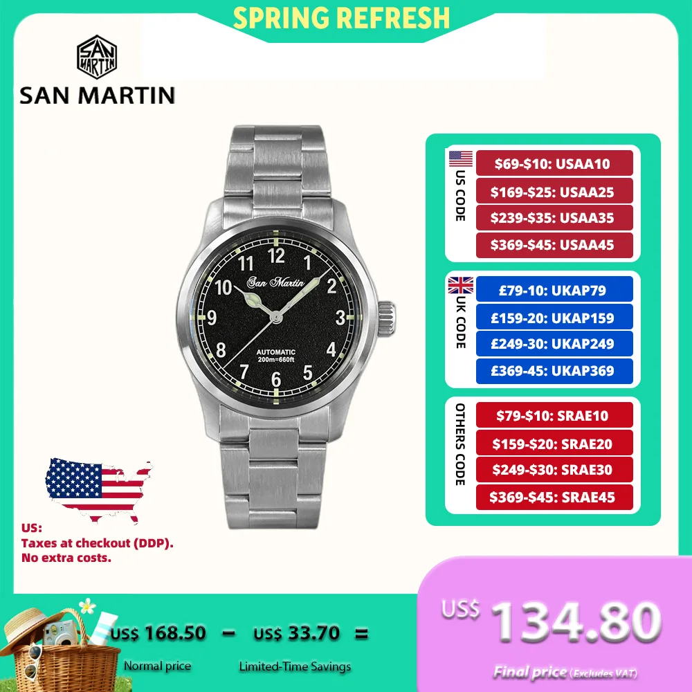 San Martin Pilot Men Watch Mechanical Automatic Movement 8215 Waterproof 10Bar Diver's Watches Luminous Wristwatch SN0034B
San Martin Pilot Men Watch Mechanical Automatic Movement 8215 Waterproof 10Bar Diver's Watches Luminous Wristwatch SN0034B