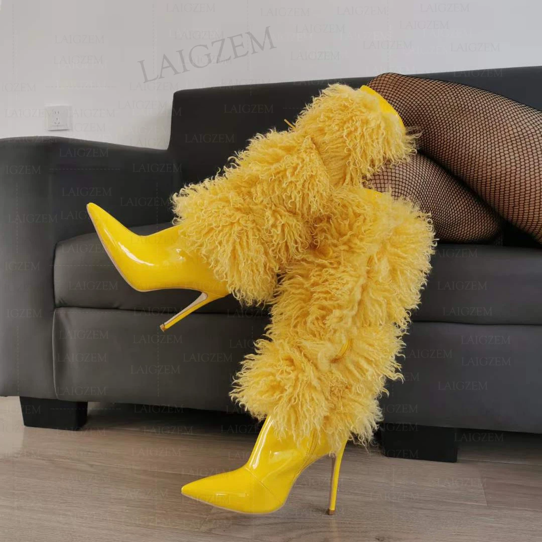 ZHIMA Women Knee High Boots Side Zip Up Shiny Fuffly Pointed Toe Thin High Heels Boots Ladies Shoes Woman Big Size 37 39 45 47
ZHIMA Women Knee High Boots Side Zip Up Shiny Fuffly Pointed Toe Thin High Heels Boots Ladies Shoes Woman Big Size 37 39 45 47