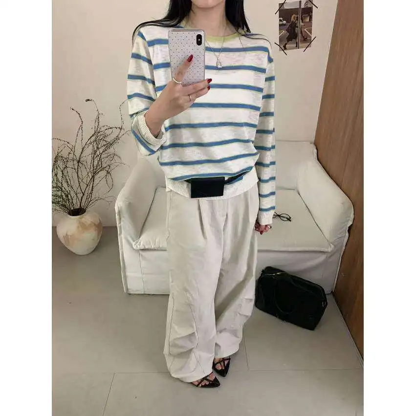 Spring 2026 Loose Fit round Neck Long Sleeve Knitted Sweater Women's Thin Base Shirt Comfortable Breathable Soft Fabric
Spring 2026 Loose Fit round Neck Long Sleeve Knitted Sweater Women's Thin Base Shirt Comfortable Breathable Soft Fabric