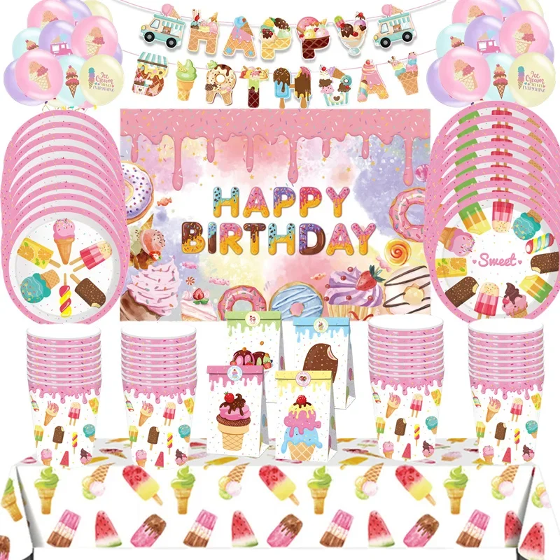Ice Cream Birthday Party Decoration Kids Baby Shower Disposable Tableware Paper Plates Cups Balloons Tablecloth Party Supplies
Ice Cream Birthday Party Decoration Kids Baby Shower Disposable Tableware Paper Plates Cups Balloons Tablecloth Party Supplies