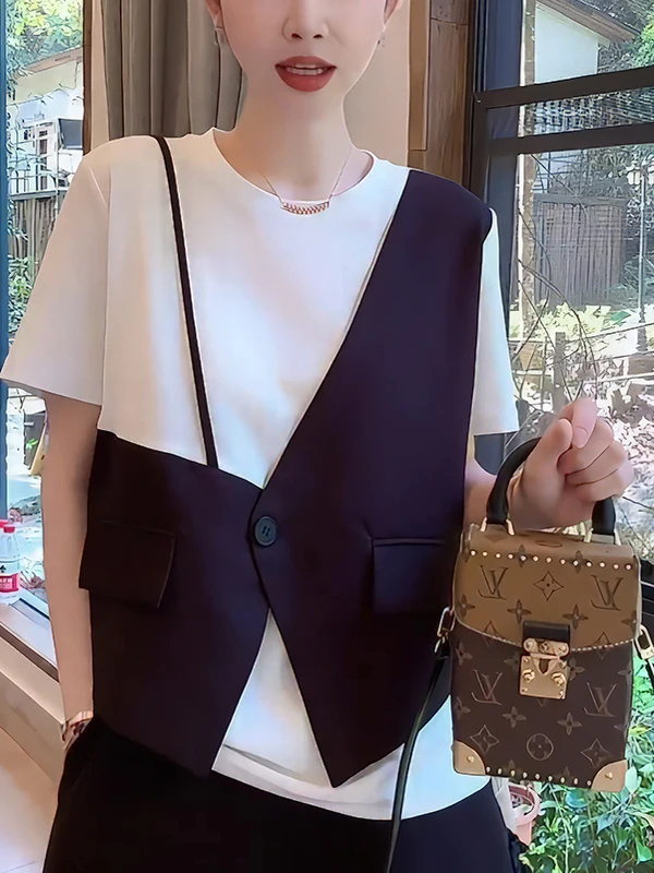 Asymmetric Splice Short Sleeve T-Shirt Women's Summer Design Sense Elegance Top Gtuq Commute Style Korean Version
Asymmetric Splice Short Sleeve T-Shirt Women's Summer Design Sense Elegance Top Gtuq Commute Style Korean Version
