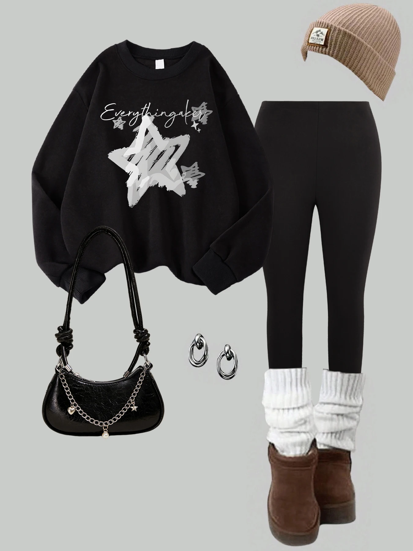 Womens Autumn Winter Sweatshirt & Leggings Two Pieces Set Cool Grey Pentagram Print Clothes Street Fleece Thermal Legging
Womens Autumn Winter Sweatshirt & Leggings Two Pieces Set Cool Grey Pentagram Print Clothes Street Fleece Thermal Legging