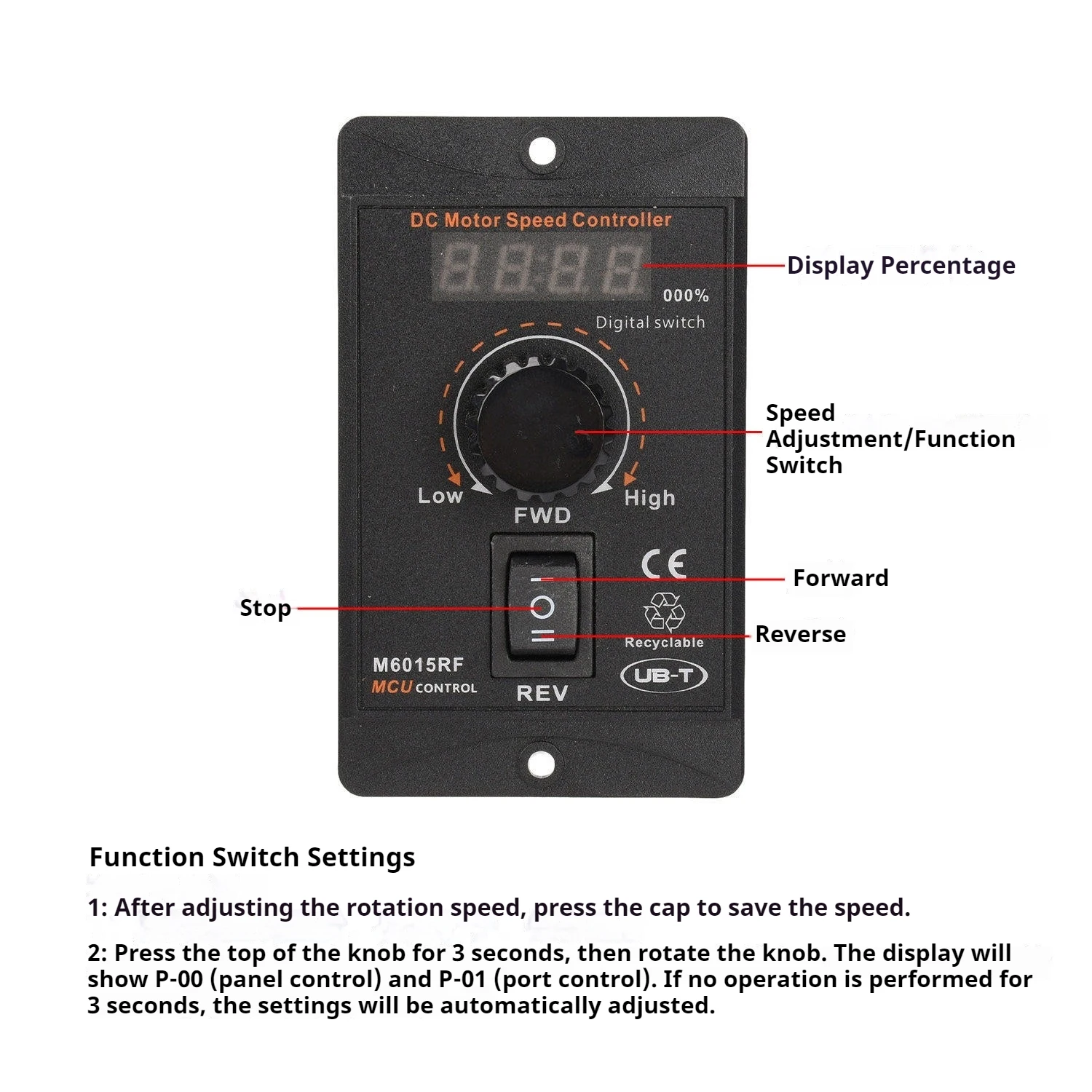 DC12-60V 15A Digital Display PWM Motor Speed Controller 20kHz High Power DC Motor Governor Forward Reverse Electronic Regulator
DC12-60V 15A Digital Display PWM Motor Speed Controller 20kHz High Power DC Motor Governor Forward Reverse Electronic Regulator