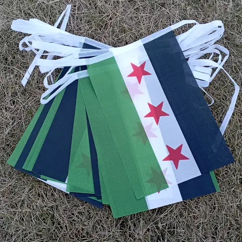Aerlxemrbrae  14*21cm 20PCS 5Meter  Syria flag   The Syrian  character string   Arab Republic Syrian three star Banner