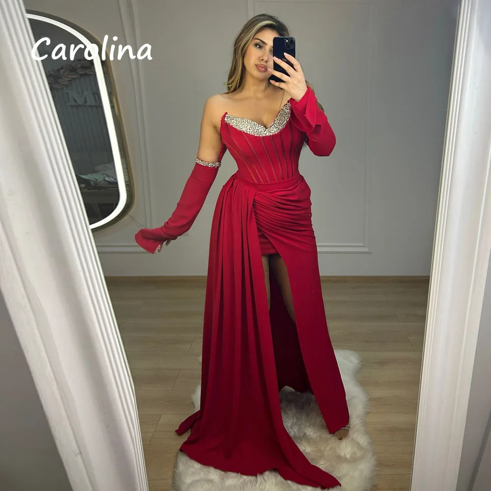 Красные атласные вечерние платья Carolina по индивидуальному заказу 2022, свадебное платье русалки с разрезом в форме сердца и бисером платье женское вечернее
Красные атласные вечерние платья Carolina по индивидуальному заказу 2022, свадебное платье русалки с разрезом в форме сердца и бисером платье женское вечернее