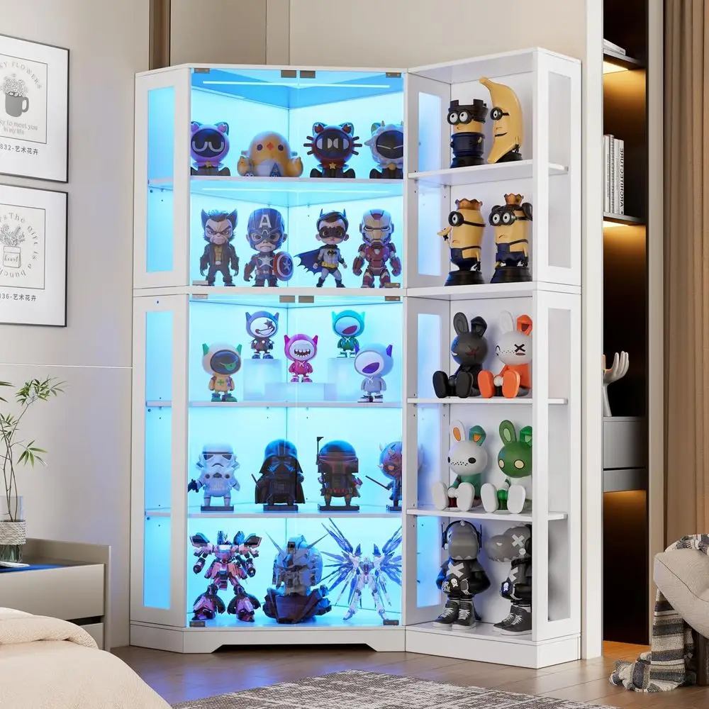71 White Lighted Glass Curio Cabinet, 5-Tier Display for Collectibles, Books, and Toys with Bookcase
71 White Lighted Glass Curio Cabinet, 5-Tier Display for Collectibles, Books, and Toys with Bookcase
