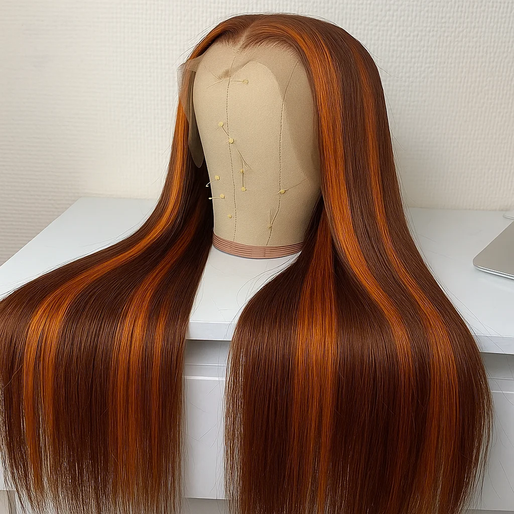 #4/350 Color Brown Mix Ginger Highlight Wigs Human Hair 13x4 Lace Front Wig Straight 5x5 Lace Closure Wear Go Glueless Wigs
#4/350 Color Brown Mix Ginger Highlight Wigs Human Hair 13x4 Lace Front Wig Straight 5x5 Lace Closure Wear Go Glueless Wigs